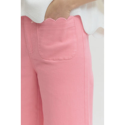 Pink Scallop Trim Wide Leg Pants – High Waist Statement Trousers 9031