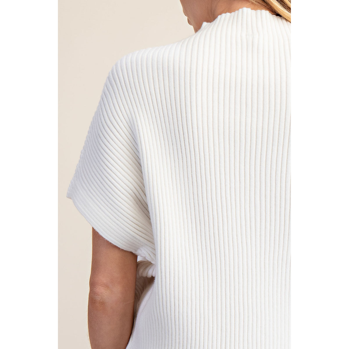 GM - Mock Neck, Ribbed, Oversized Pullover Sweater Top 9774 - White