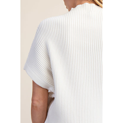 GM - Mock Neck, Ribbed, Oversized Pullover Sweater Top 9774 - White
