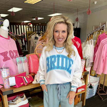 Queen of Sparkles -  ’Bride’, 2730 White & Blue Rhinestone Sweatshirt - White *