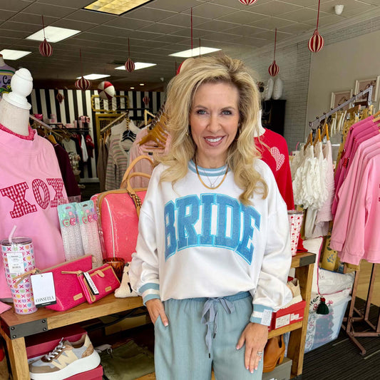 Queen of Sparkles -  ’Bride’, 2730 White & Blue Rhinestone Sweatshirt - White *