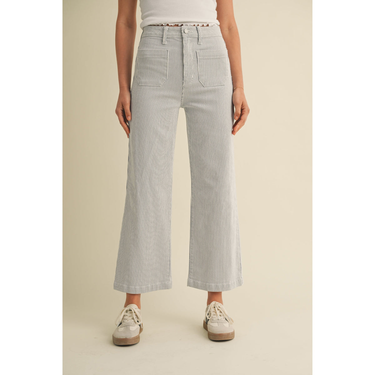 Just Black - High Rise, Wide Leg, Patch Pocket Jeans 433 - Blue Stripe