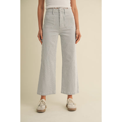 Just Black - High Rise, Wide Leg, Patch Pocket Jeans 433 - Blue Stripe