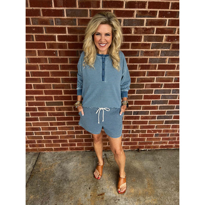 Z Supply - Hunter, Denim Striped Shorts 3212 - Vintage Indigo