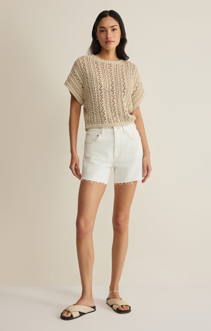 Z Supply Crochet Crewneck Sweater Top Ballast 1389 – Natural