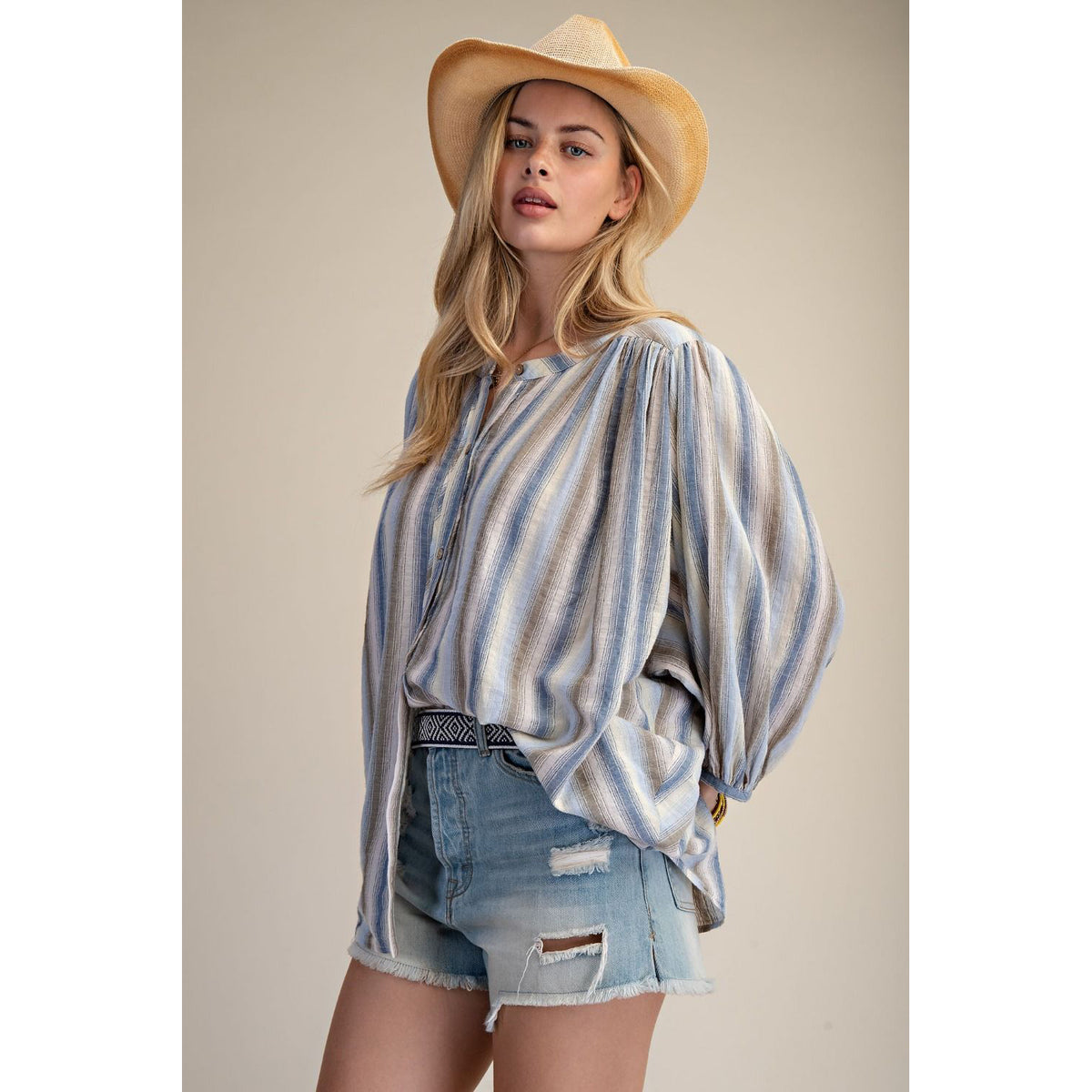 Easel - Striped, Loose Fit Top 1973 - Blue