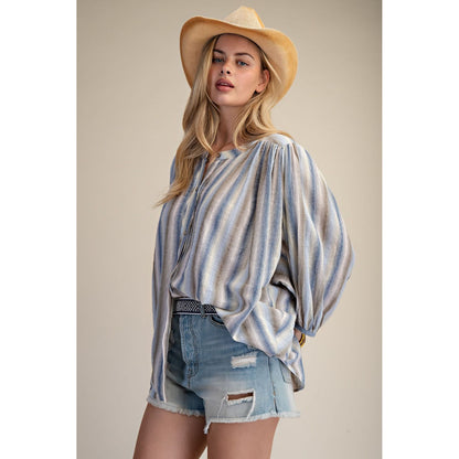 Easel - Striped, Loose Fit Top 1973 - Blue