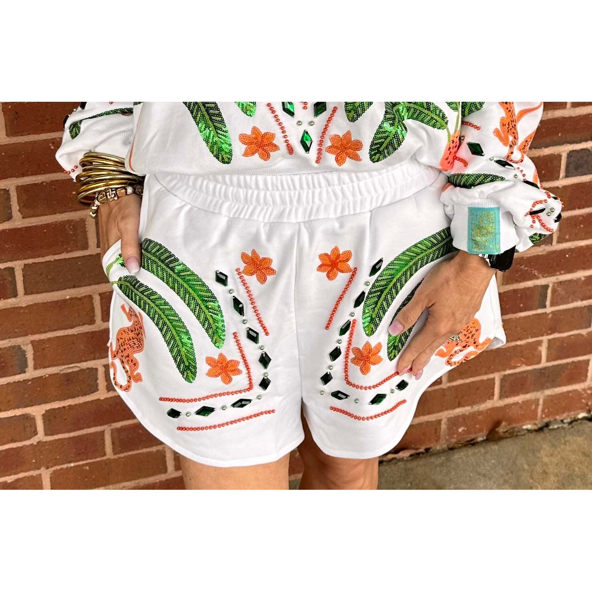 Queen of Sparkles -  Palm Tree & Jaguar Shorts 25158 - White - SALE