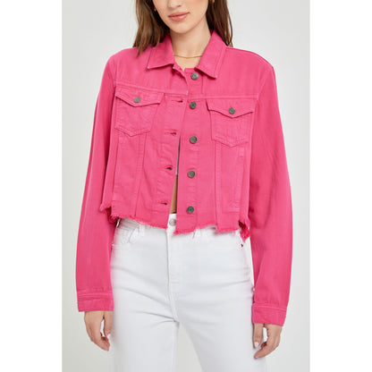 Cello - Uneven Frayed Fitted Jacket 1305 - Raspberry
