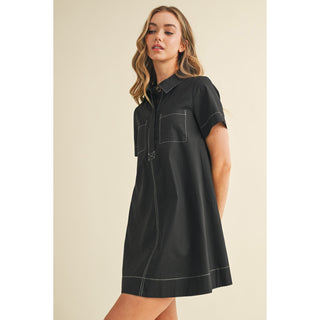TCEC - Button Down, Bold Contrast Stitching, Shirt Dress 5723 - Black.