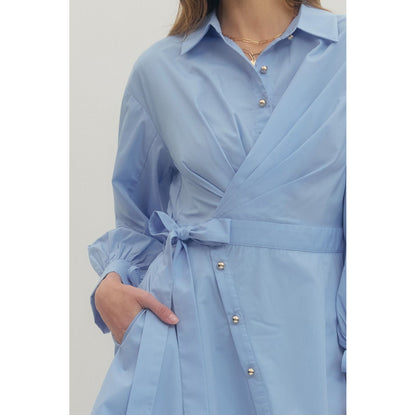 ENTRO -  Long Sleeve Mini Wrap Dress - 0660 - Chambray