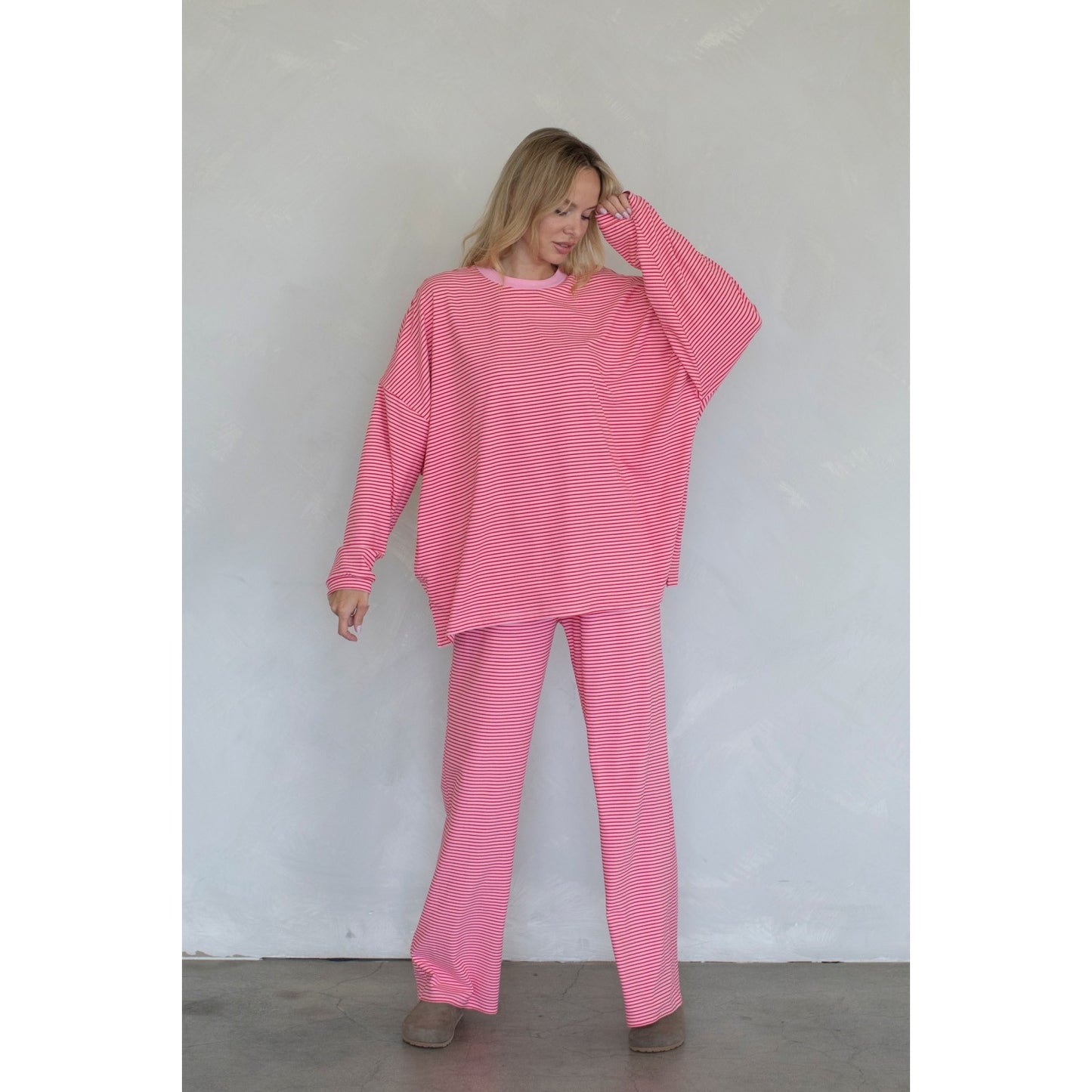 Striped Fleece Top & Levi Pants Set 4182 / 4183 - Red-Pink