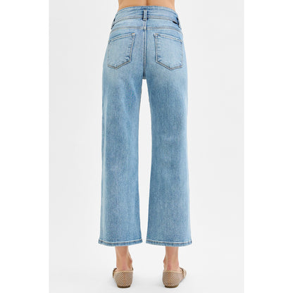 Risen - Tummy Control, High Rise, Crop, Wide Leg Jeans w Bow Detail 1200 - Medium Blue