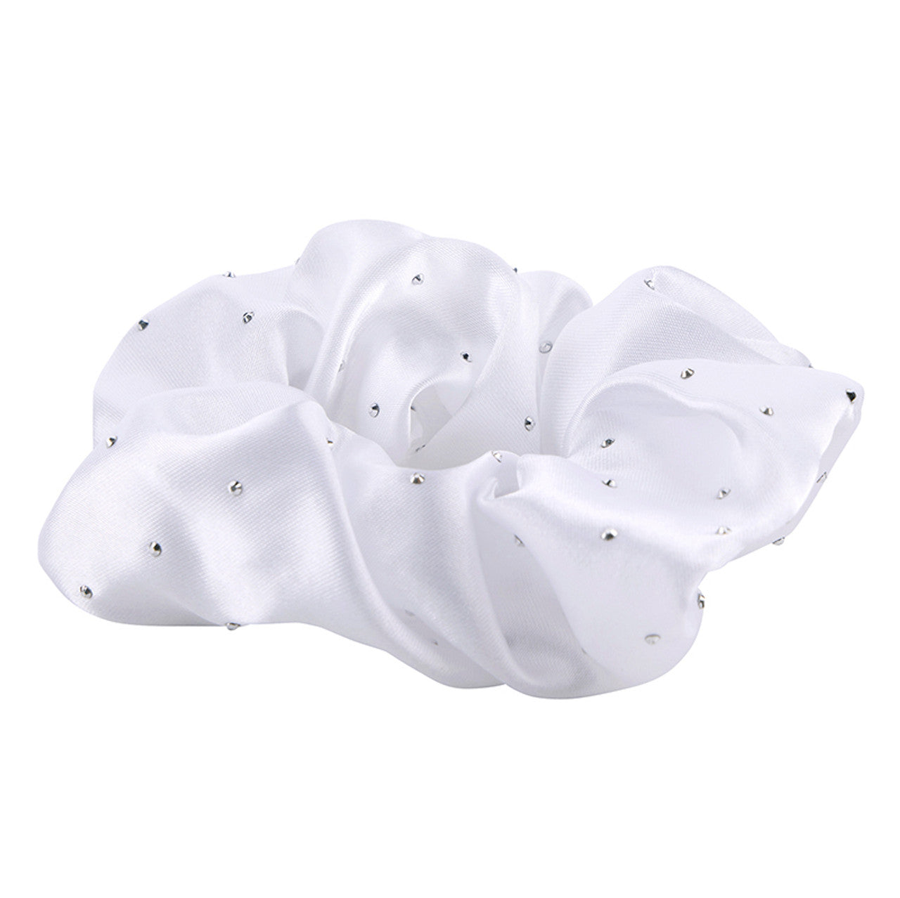 Bella -  Large Diamond Ornament Satin Rhinestone Scrunchie 0703 - White