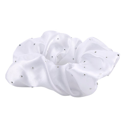 Bella -  Large Diamond Ornament Satin Rhinestone Scrunchie 0703 - White