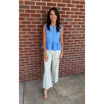 Botanical Print Wide Leg Pants – Front Pleat Detail 0950