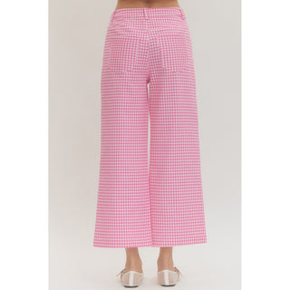 ENTRO -  Gingham, Straight Leg Pants 0616 - Pink SALE