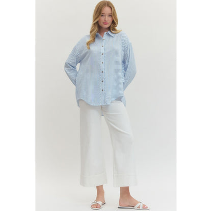Entro - Striped, Long Sleeve, Button Down Top 7820 - Light Blue