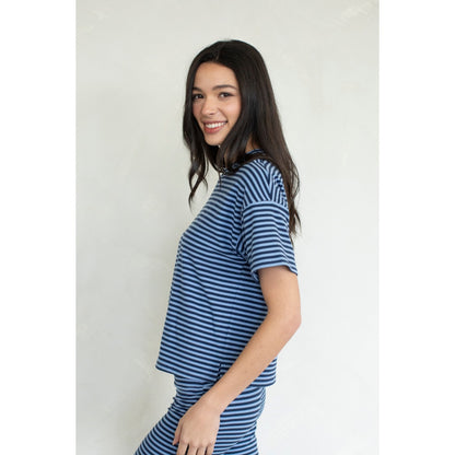 Skylar Striped Tee & Flare Pants Set 4470 / 4471 - Navy