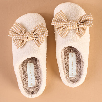 DE - Betty Bow Maple Gingham Fuzzy Slippers