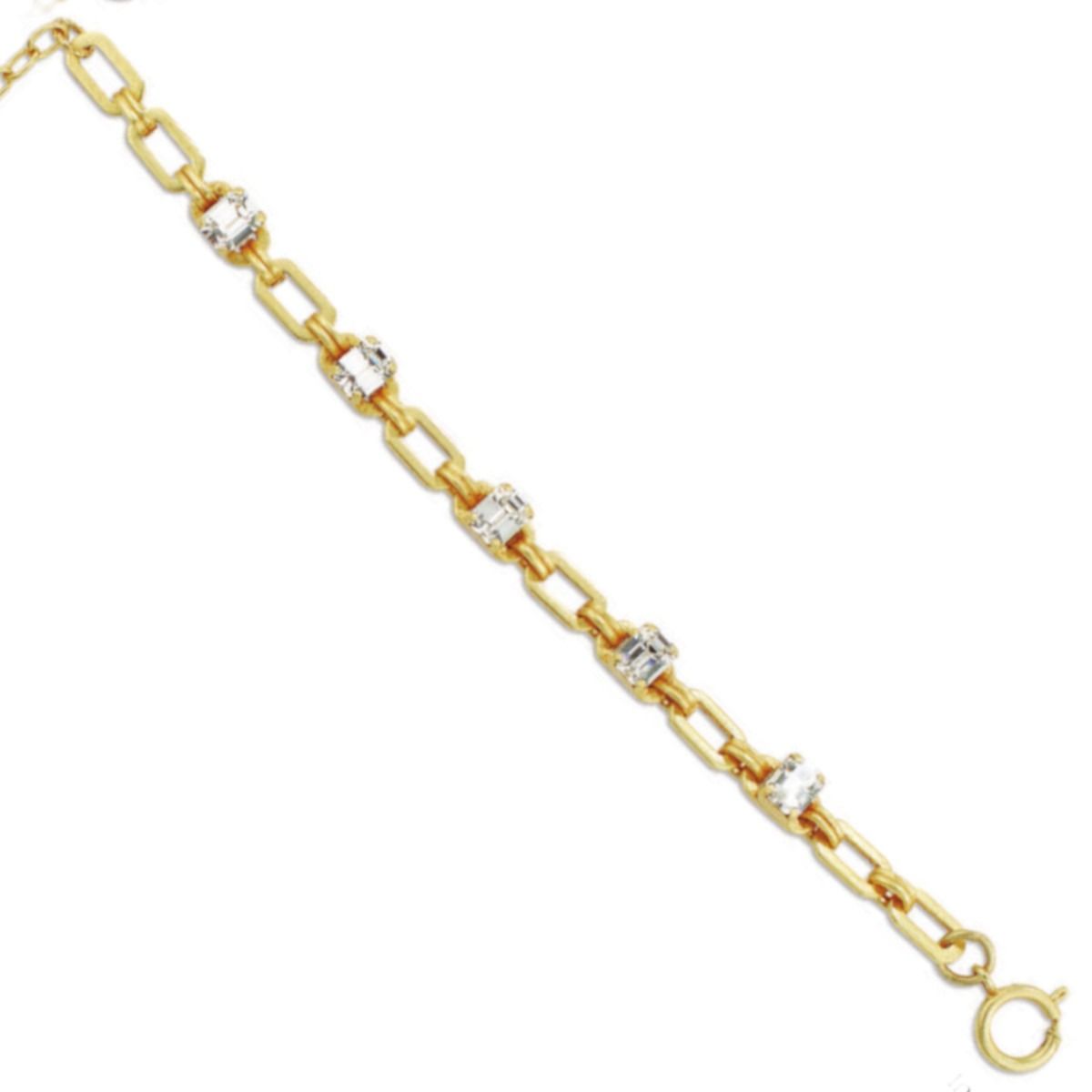 Catherine Popesco - Emerald Cut, Clear Crystal Gold Link Bracelet 1824