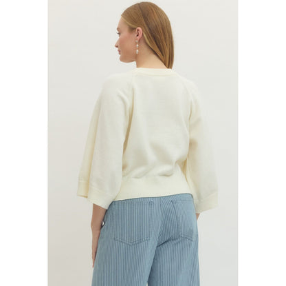 Entro - Solid Raglan, 3/4 sleeve sweater Top 7711 - Creme