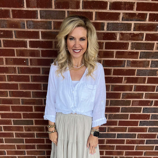 MM - Linen, Front Tie, Button Top 2240