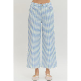 Blue Gingham Straight Leg Pants 0616 SALE