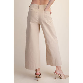 Colette Cropped Scallop Pocket Detail Wide-Leg Pants – Taupe