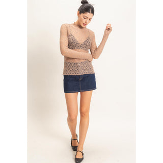 Lace Mock Neck Long Sleeve Top 033 – Cream