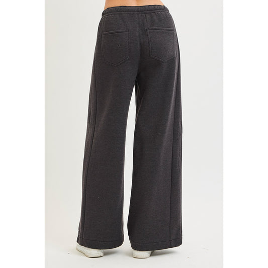 Risen - High Rise, Relaxed Wide Leg Sweatpants 7077 - Washed Black - SALE