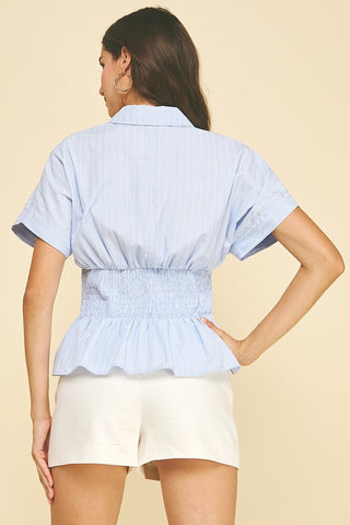 Blue Stripe, Button Down Top with Waistline Detail 6189 Copy