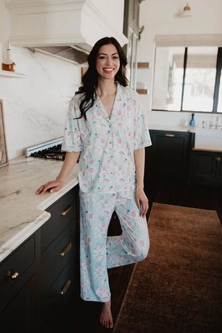 Mahjong Pieces Pajama Pants Set - Mint
