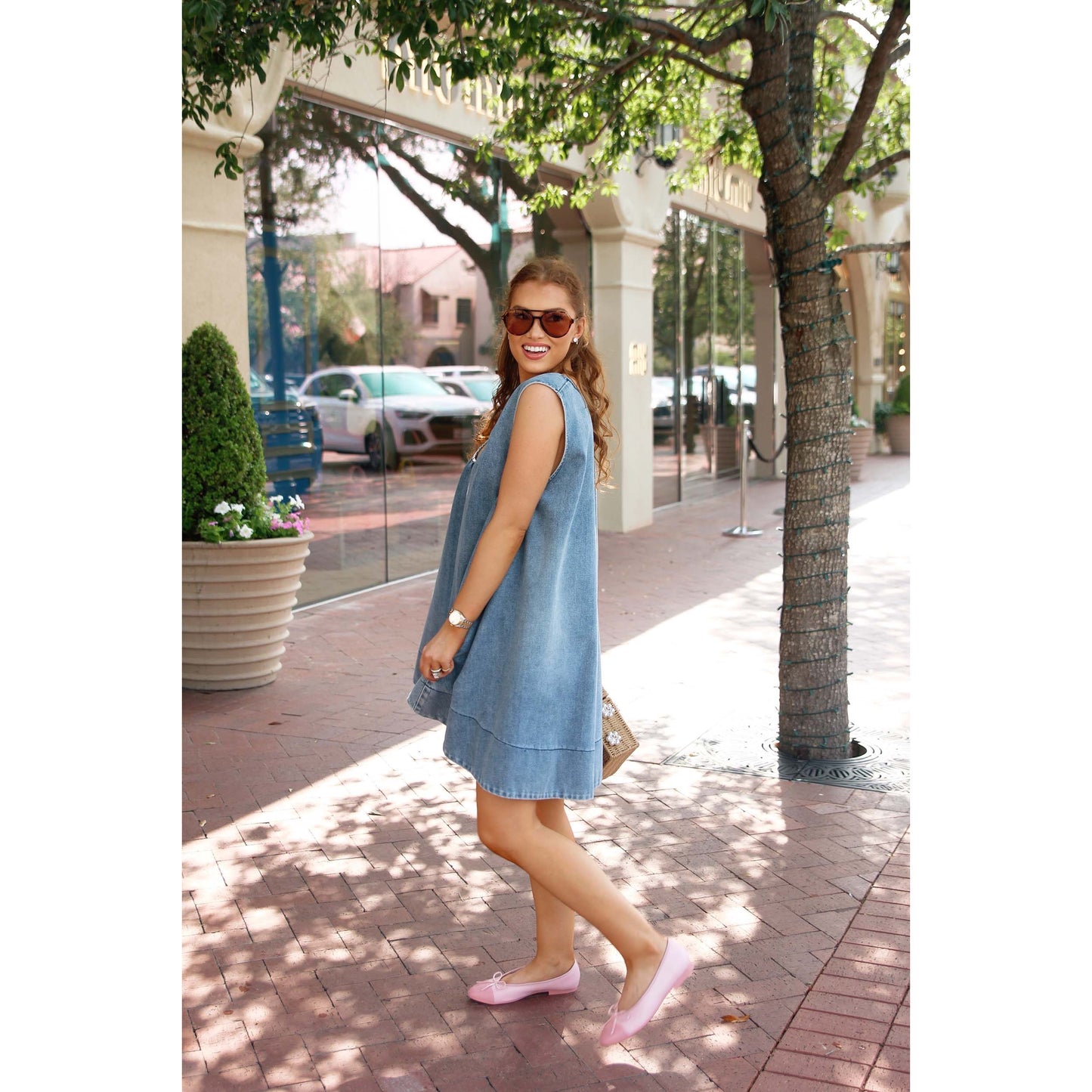Karlie - Denim Scoop Sleeveless Dress
