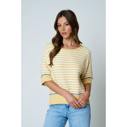 Striped Contrast Trim Sweater 1027 – Butter Yellow