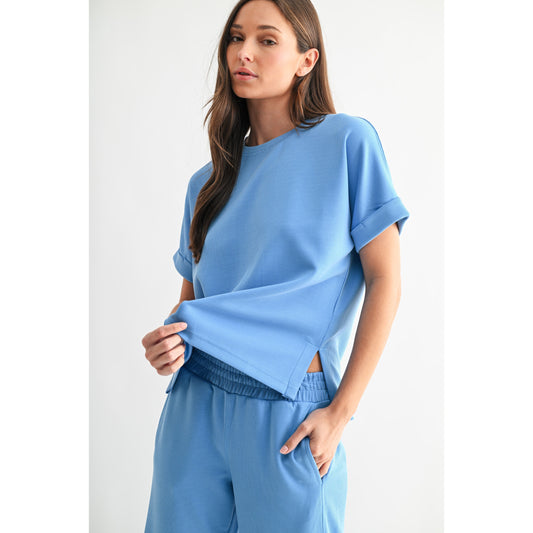 Luxe Sand Wash Rib Lounge Tee & Wide Leg Pant Set 5626 / 5378 – Denim Drift