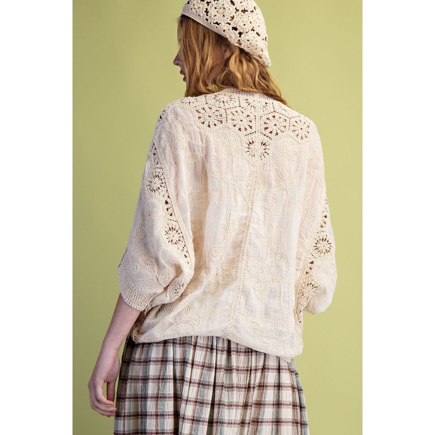 Natural Crochet Mix Button Front Duster Cardigan Top 0070