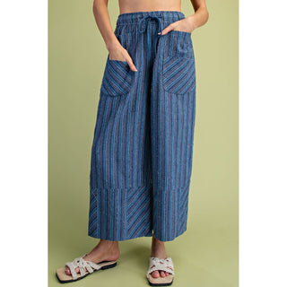 Easel - Textured, High Waist, Wide Leg Pants 0011 - Blue SALE