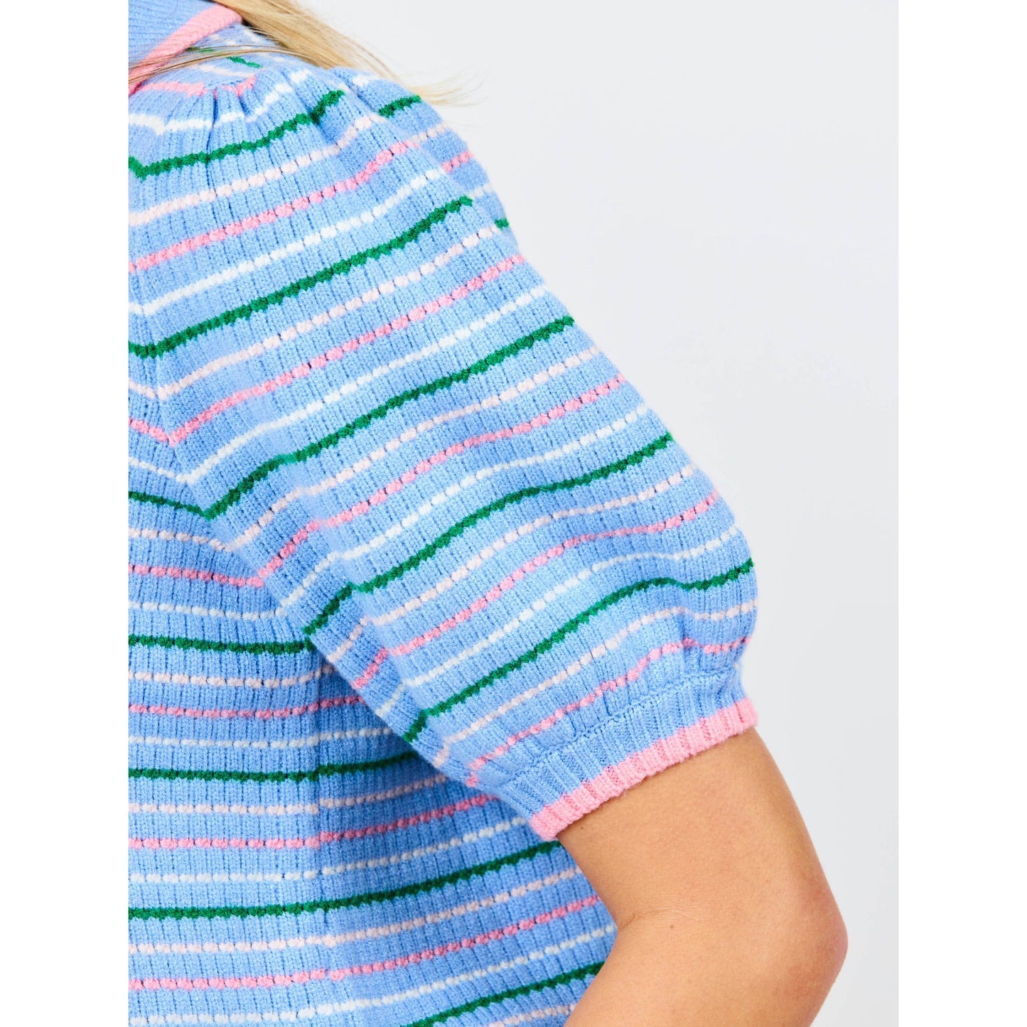 Emma Collared Puff Sleeve Sweater – Blue Multi Stripe - SALE was $74.95