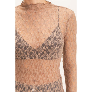 Lace Mock Neck Long Sleeve Top 033 – Cream