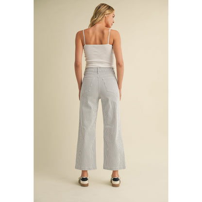 Just Black - High Rise, Wide Leg, Patch Pocket Jeans 433 - Blue Stripe