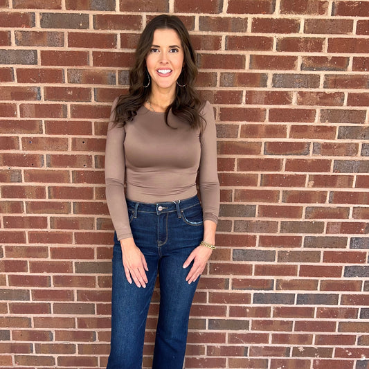 T&C - Round Neck, Long Sleeve, Fitted Top 1185 - Deep Taupe