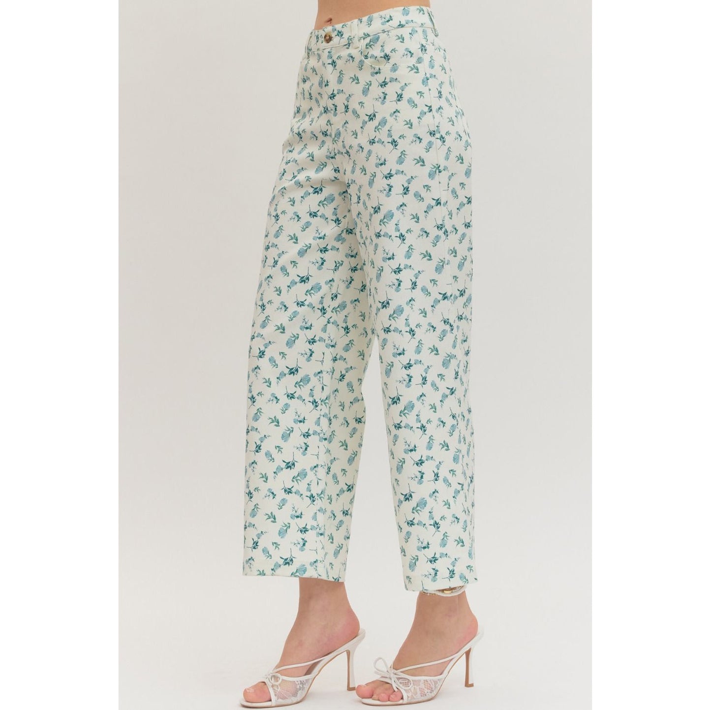 Botanical Print Wide Leg Pants – Front Pleat Detail 0950