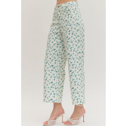 Botanical Print Wide Leg Pants – Front Pleat Detail 0950