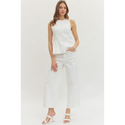 ENTRO -  Wide Leg, Scalloped Hem Jeans Pants 8358 - Off White