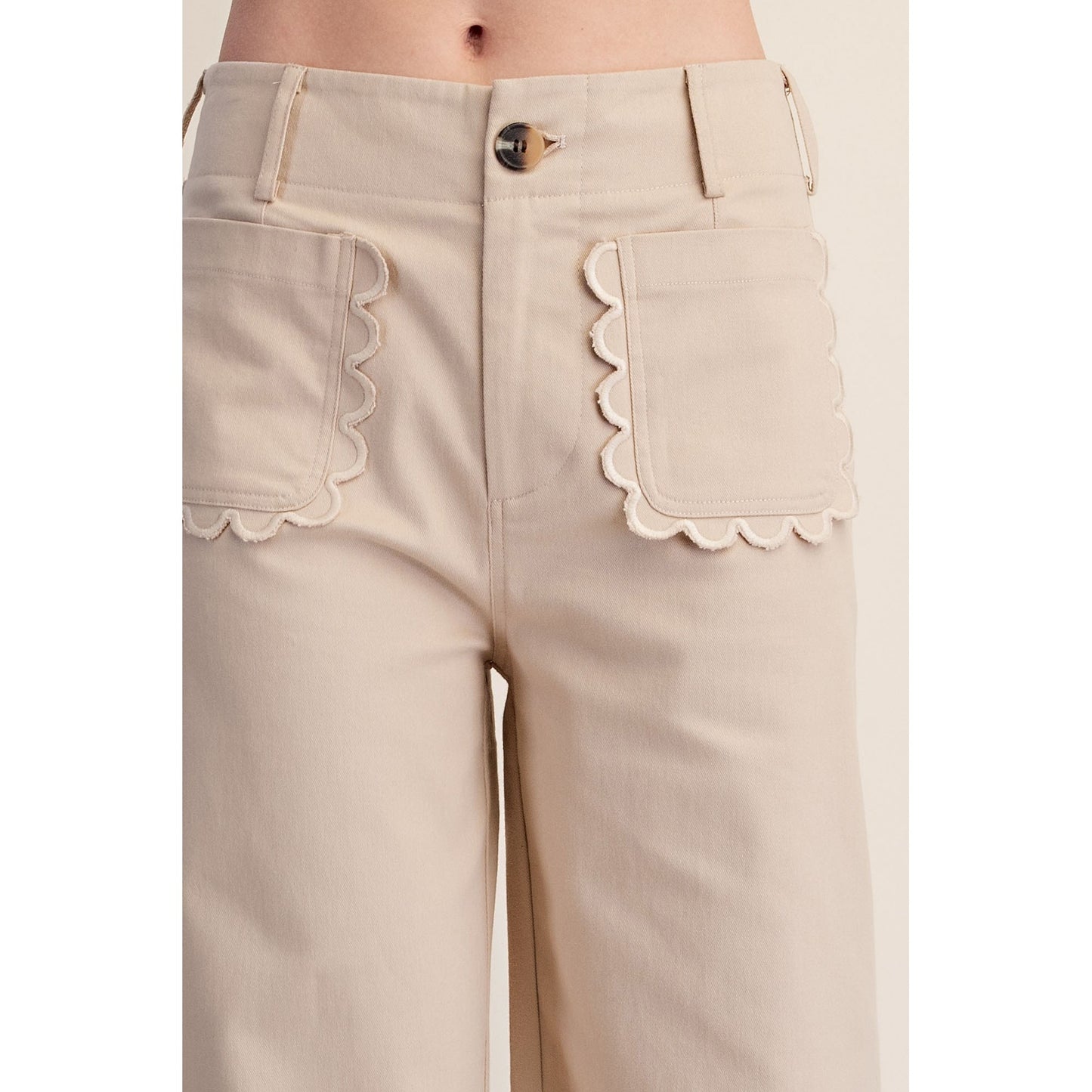 Colette Cropped Scallop Pocket Detail Wide-Leg Pants – Taupe
