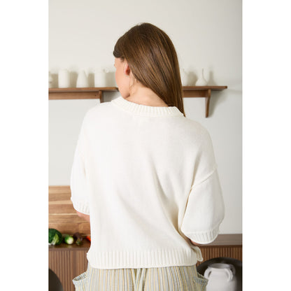 BP - Raw Edge Detail, Short Sleeve, Cardigan Top 1028 - Cream