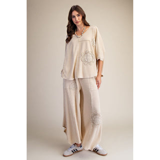 Easel - Crochet Patch, Detail Thermal Top & Pants Set 7947 / 7003 - Khaki
