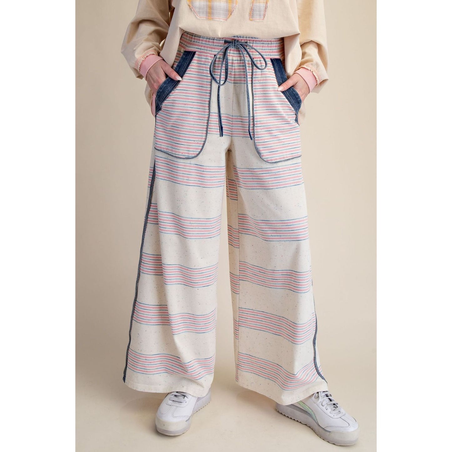 The Coastal Stripe Wide Leg Pants 0244 - Pink