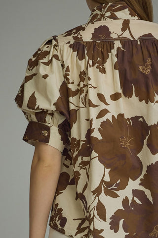 Floral Puff Sleeve Button-Up Top 2550 – Cream & Chocolate
